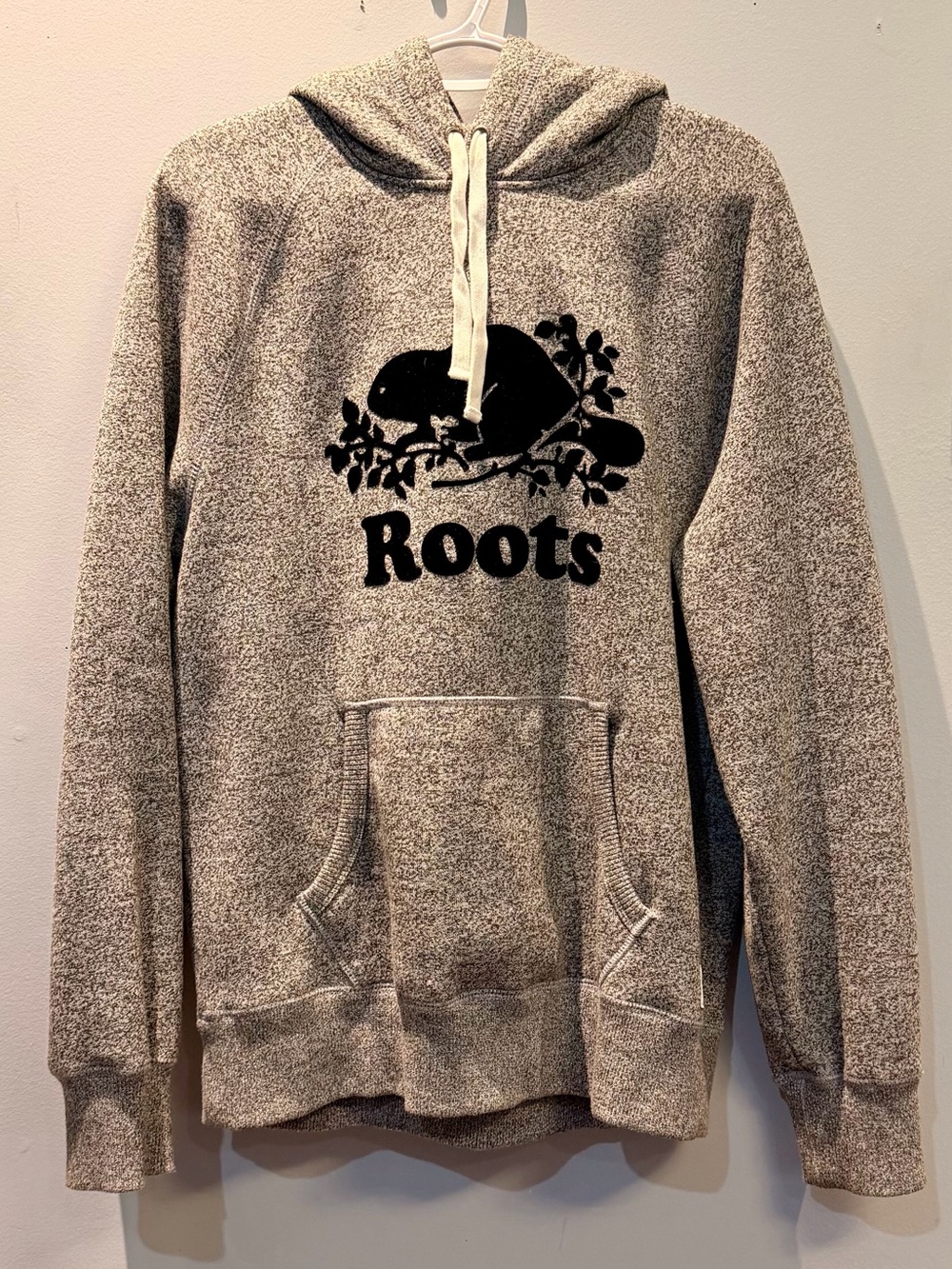 Roots Heather Grey Pullover Hoodie with Black Logo